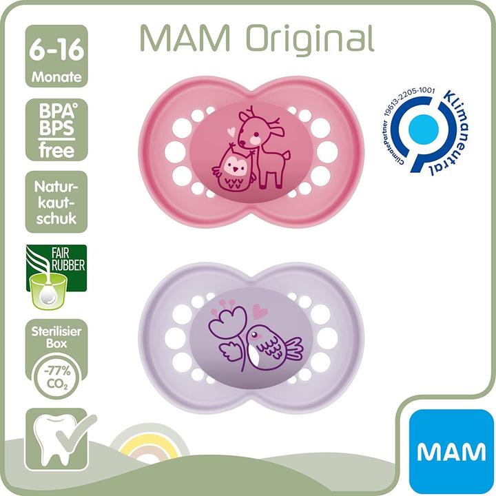 Produktbild MAM Original Kautschuk Schnuller 2 Stück, 6-16 Monate (2 x, 6 - 16 Monate)