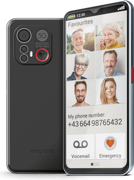 Emporia SMART.6, smartphone pour seniors (128 Go, Noir, 6.58", SIM simple, 50 Mpx, 5G)
