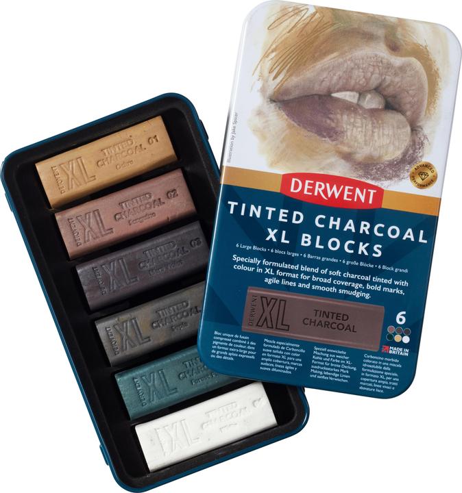 Image du produit Derwent Tinted Charcoal Xl Blocks Tin Of 6 (601057)