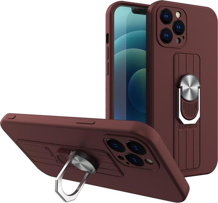 Actual product image Hurtel Ring Case silicone case with finger grip and stand for iPhone 12 Pro brown (Apple iPhone 12 Pro)