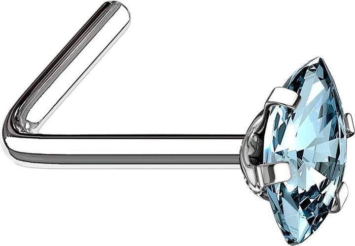 Produktbild Star Piercing Nasenstecker gewinkelt silber Oval Kristall aqua gefasst (ohne Messing, Chirurgenstahl 316L)
