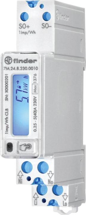Produktbild Finder 7M.24.8.230.0010 kWh-meter 1-fase Digitaal 40 A Conform MID: Ja 1 stuk(s)