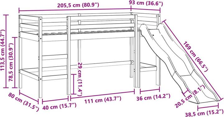 Image du produit VidaXL Lit superposé pour enfant avec rideaux Rose (90 x 190 cm)