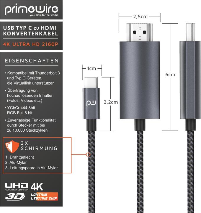 Actual product image Primewire HDMI - USB type C (3 m, USB Type C, HDMI)