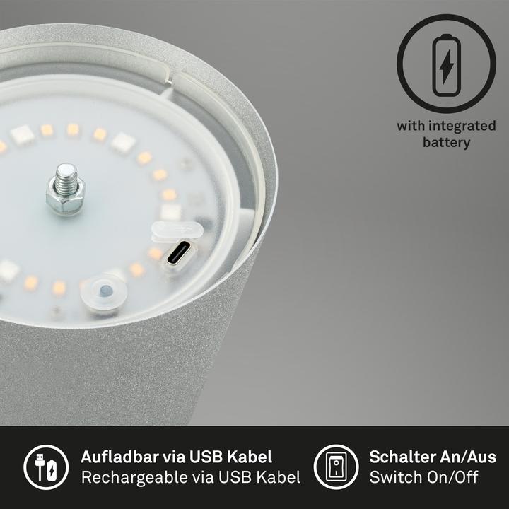 Actual product image Briloner RGB/W rechargeable table lamp, IP44, 2.5W, matt chrome (200 lm)