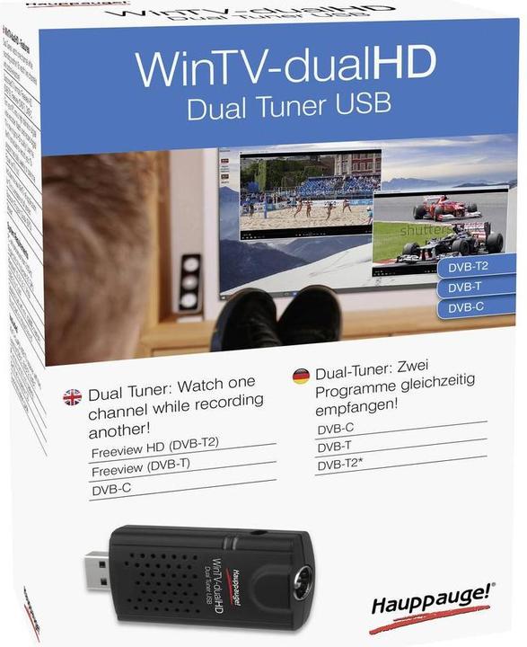 Image du produit Hauppauge Tuner TV Clé USB WinTV-dualHD DVB-C/T2/T avec FB (USB, DVB-T, DVB-C, DVB-T2)