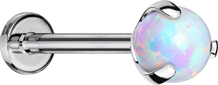 Star Piercing Micro Threadless Labret silber mit Kugel Opal weiss gefasst (Titan G23, ohne Messing)