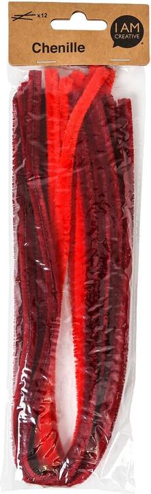 Immagine prodotto I Am Creative Filo di ciniglia, scovolino, filo piega per lavori manuali e per decorare, mix rosso, ø 9 mm x 50 (0.50 m)