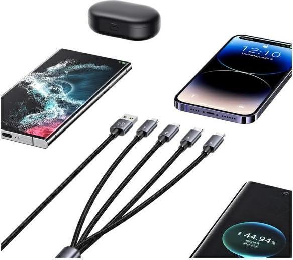 Actual product image Usams Cable 4w1 2xUSB-C/Lightning/MicroU SB 15W 1.2m Aluminium Alloy Data Cable Sufeng Series SJ739US (1.20 m, USB 3.0, 15 W)