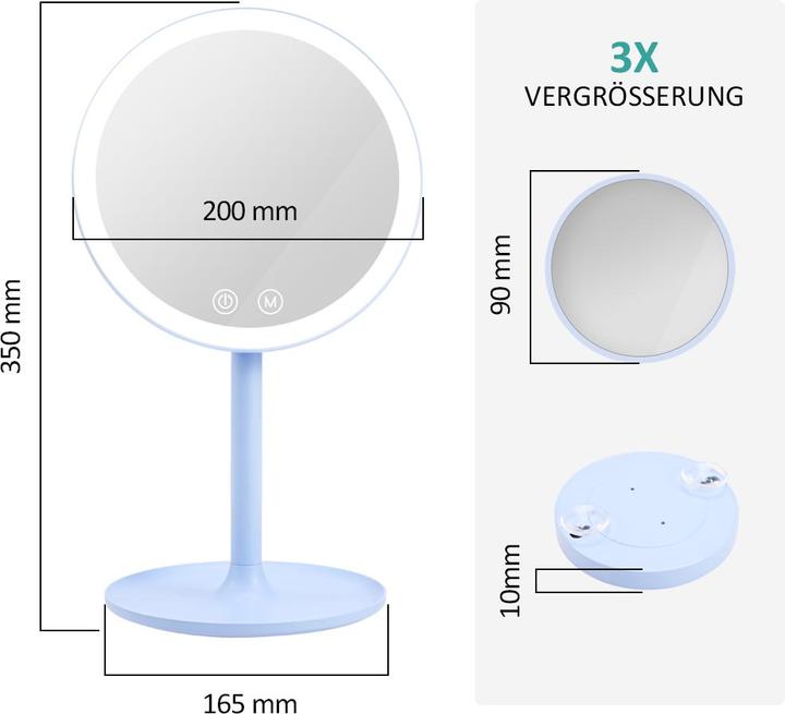 Produktbild Emke Kosmetikspiegel mit Beleuchtung, 1/3-facher Vergrößerung, 90° schwenkbar, Touch-Schalter und Memory-
