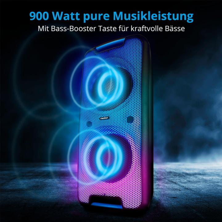Produktbild Medion P61080 party sound system partyspeakers incl. microfoon, karaoke, oplaadbare batterij, Bluetooth, ec (4 h, Netzbetrieb)