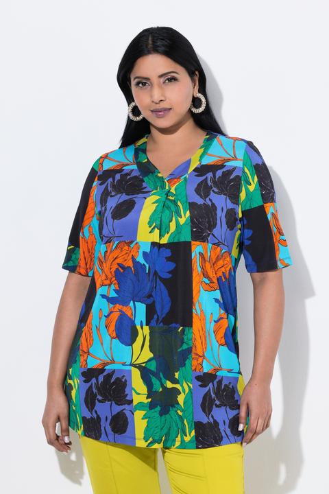 Produktbild Ulla Popken Slinkyshirt, Blätter, A-Linie, V-Ausschnitt, Halbarm (50, 52)