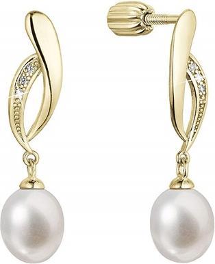 Evolution Group Elegant gold-plated earrings with river pearl and zircons 21103.1B