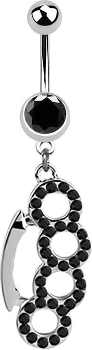Star Piercing Banane silber mit Anhänger Schlagring schwarz (Chirurgenstahl 316L, ohne Messing)