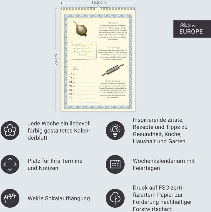 Immagine prodotto Harenberg Was Grossmutter noch wusste Wochenkalender 2026 - mit Tipps für Haushalt, Gesundheit und Garte (Tedesco)