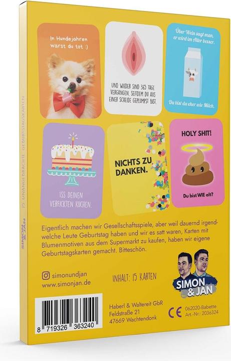 Produktbild Simon & Jan Geburtstagskarten Bittersüsse Grüsse (15 Stk.)