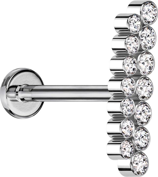 Star Piercing Micro Labret Innengewinde silber doppelreihe gerade Kristalle silber (ohne Messing, Titan G23)
