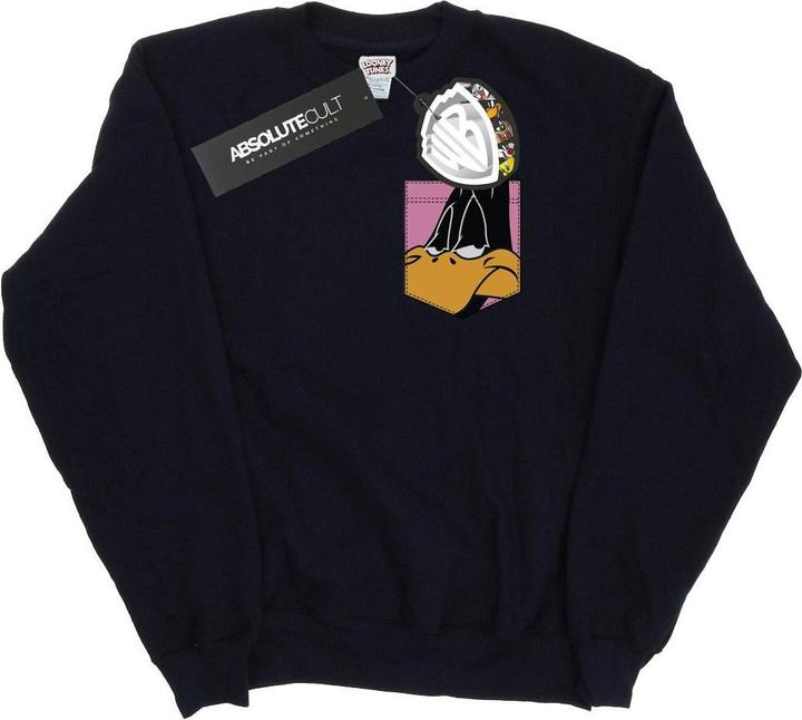 Looney Tunes Daffy Duck Face Faux Pocket Sweatshirt (M)