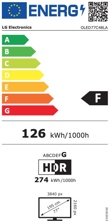 Energy Label LG OLED77C48LA (77", C4, OLED, 4K, 2024)