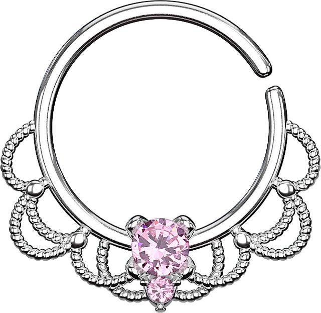 Star Piercing Septum Ring silber filigran mit Kristall pink (Messing)