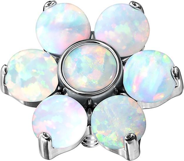 Star Piercing Dermal Anchor Blume Opal weiss (ohne Messing, Chirurgenstahl 316L)