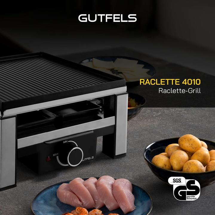 Actual product image Gutfels 4-pan RACLETTE 4010 For up to 4 people Non-stick coating Turnover plate S