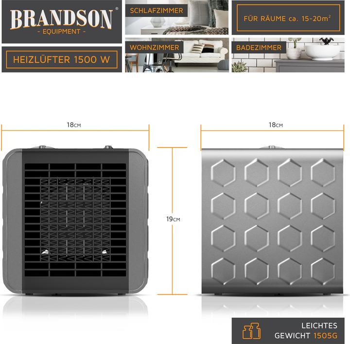 Produktbild Brandson Heizlüfter 1500 W Keramik Heizelement Temperaturregelung, Badezimmer Keramikheizgerät Energiesparend (1500 W)