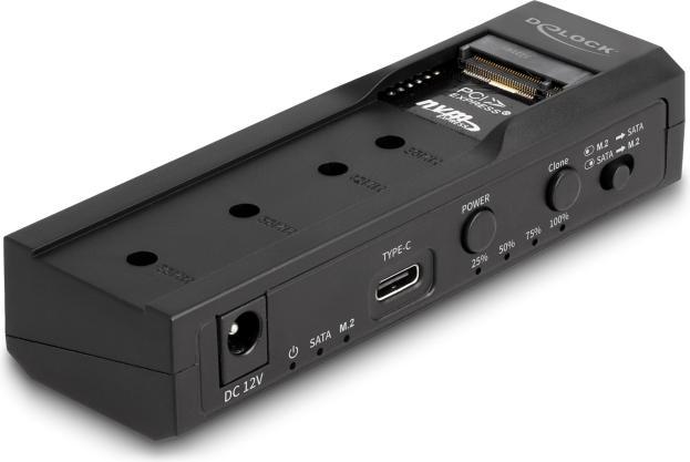 Delock Convertitore USB Type-C per 1 x M.2 NVMe SSD + 1 x SATA SSD / HDD con funzione clone