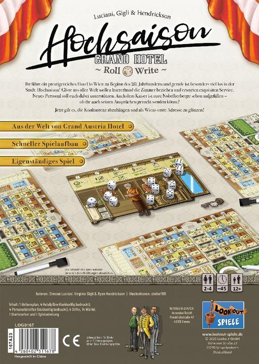 Actual product image Lookout LOOD0061 - High Season: Grand Hotel Roll & Write, board game for 2-4 players, from 12 years (EN) (German)