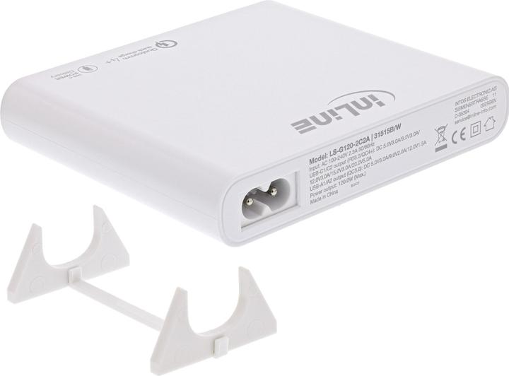 Image du produit InLine Adaptateur secteur USB, chargeur GaN, 4 ports, Dual USB-C + Dual USB-A, 120W, blanc (120 W)