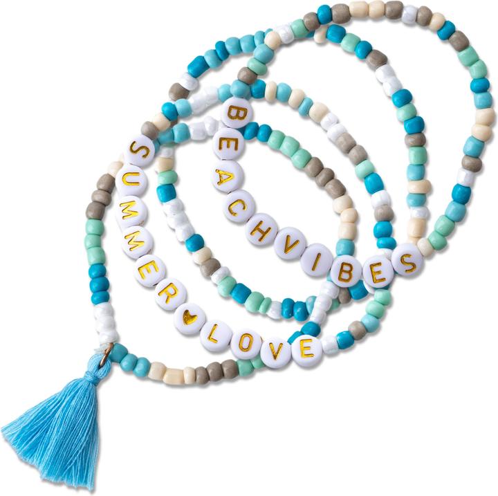 Immagine prodotto Papierdrachen 4 Perlenarmbänder – BEACHVIBES und SUMMERLOVE (Materiale sintetico, Gomma, Tessuto)