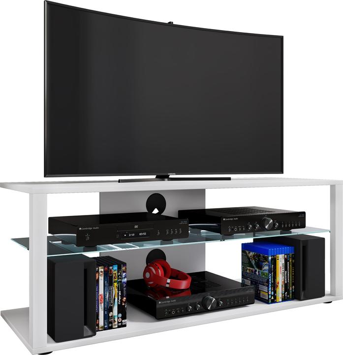 Produktbild VCM Holz TV Lowboard Fernsehschrank Rack Konsole Möbel Fernsehtisch Fernseh Phono Glas Folas XL (115 x 41 x 45 cm)