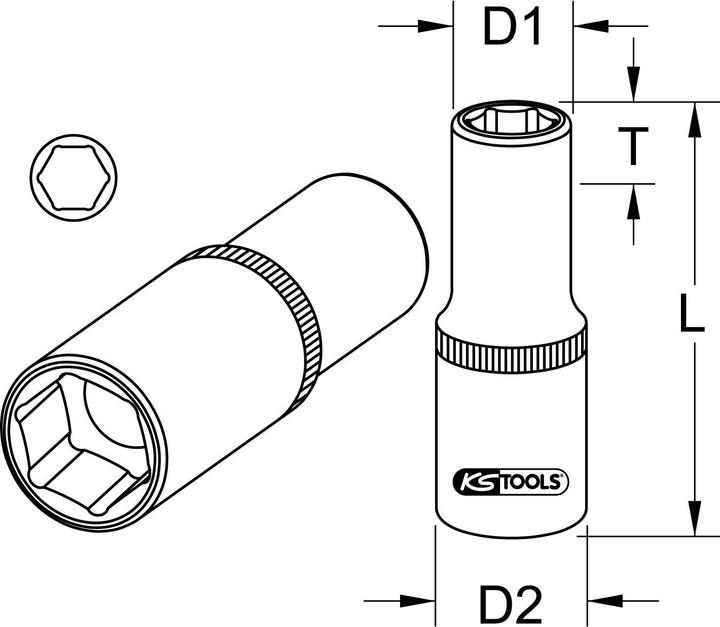 Produktbild KS Tools 1/2" CHROMEplus Sechskant-Stecknuss lang (5/8")