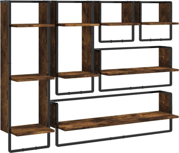 Produktbild VidaXL 6-tlg. Wandregal-Set mit Stangen Räuchereiche (65, 100 x 25 x 30 cm)