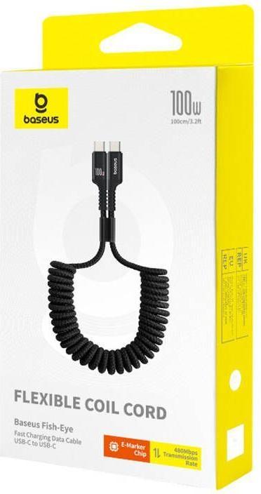 Immagine prodotto Baseus Cavo di ricarica rapida da USB-C a USB-C Fish-Eye 100W, 1m (nero) (1 m, USB 3.2 Gen 1, 100 W)