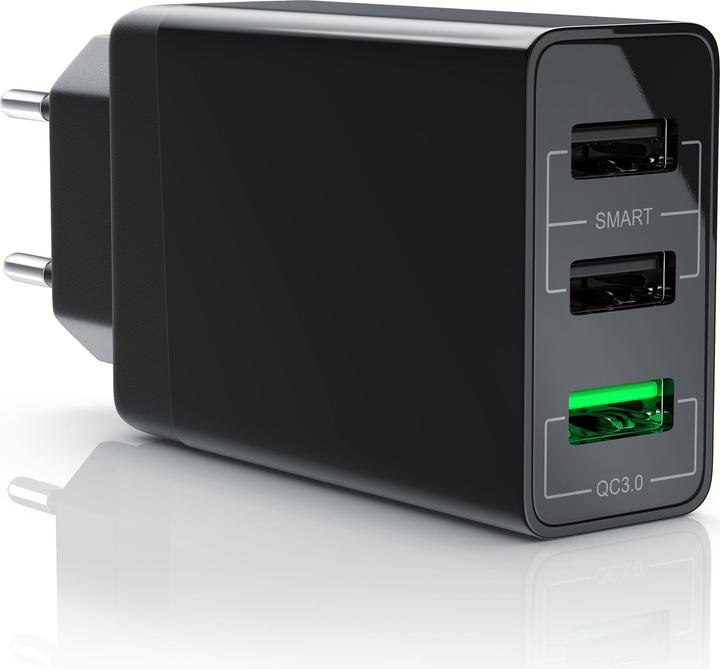 Image du produit Aplic Chargeur USB 3000 mA, 3 ports d'alimentation, Quick Charge 3.0, 2x port USB + 1x port QC 3.0, noir