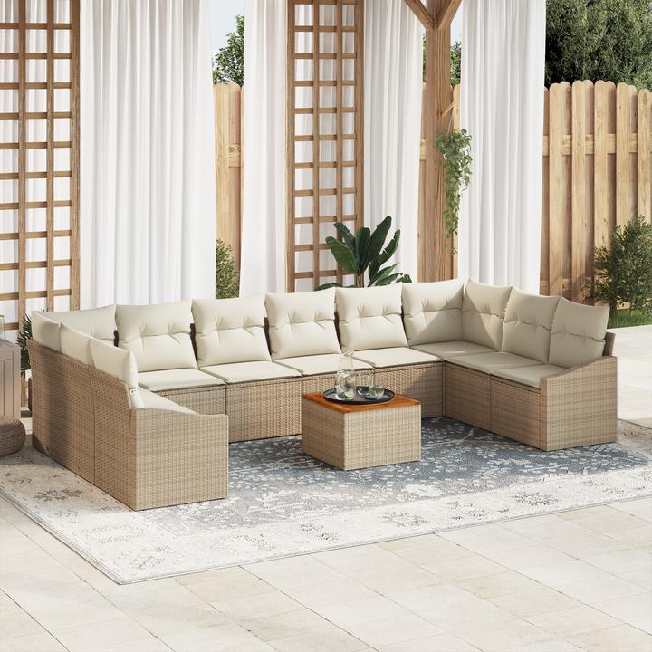 Produktbild VidaXL 11-tlg. Garten-Sofagarnitur mit Kissen Beige Poly Rattan