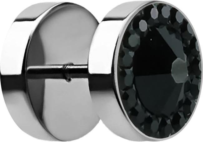 Star Piercing Fake Plug mit kleinen und grossem Swarovski Kristall schwarz (Chirurgenstahl 316L)