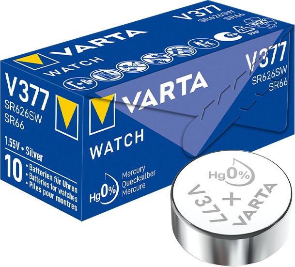 Produktbild Varta V377 / SR626SW - 10 Knopfzellen (10 Stk., SR66, AG4, 21 mAh)