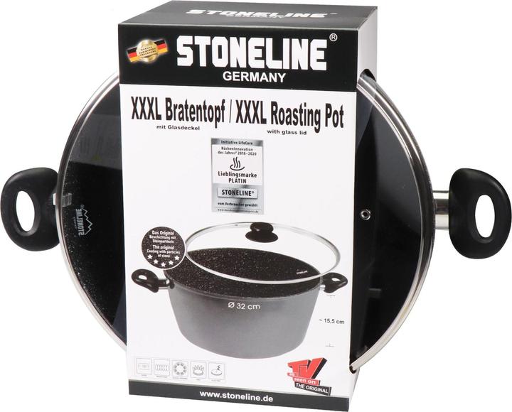 Produktbild Stoneline XXXL-Bratentopf 32 cm, mit Glasdeckel, Induktion und backofengeeignet (32 cm, Kochtopf, Aluminium)