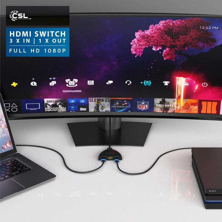 Image du produit CSL Commutateur HDMI 3 ports Full HD 1080p, commutation automatique / 3D / HDCP / CEC