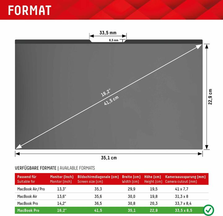 Actual product image Displex Privacy Safe, Laptop Blickschutzfilter (16.20", 16 : 10)