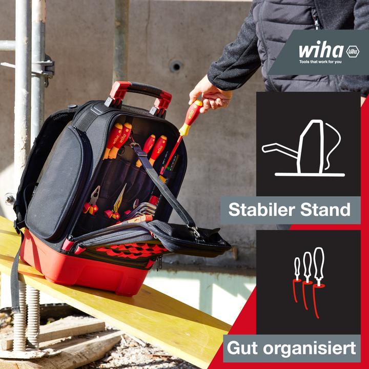 Produktbild Wiha Elektriker Werkzeugrucksack 27tlg Elektriker Grundausstattung stabiler Standboden Laptopfach (27 Teile)
