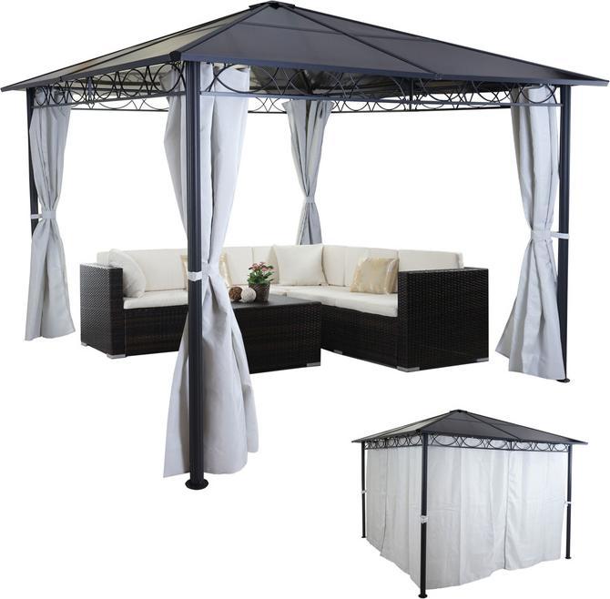 Actual product image Swisshandel24 Hardtop Pergola Garden Pavilion, Plastic Roof Side Wall Alu Light Grey 3x3m - 27113 (300 cm, 300 cm)