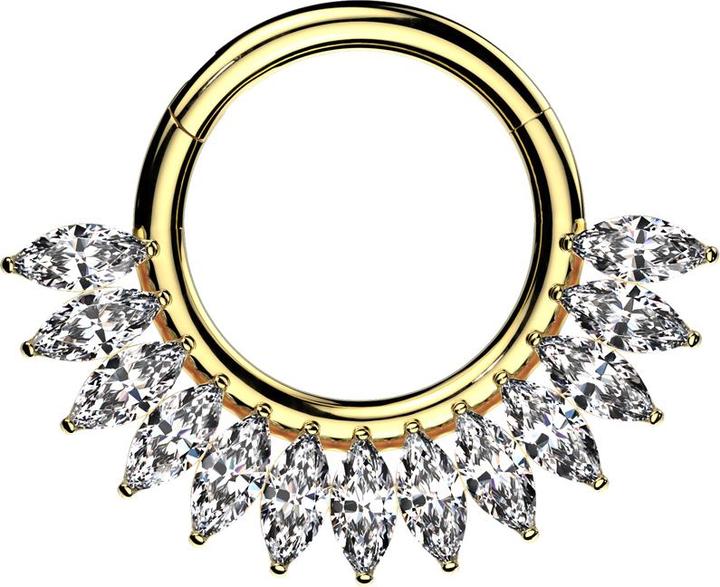 Actual product image Star Piercing Micro segment ring hinged gold-plated semi-circle oval crystals silver (without brass, Titanium G23)