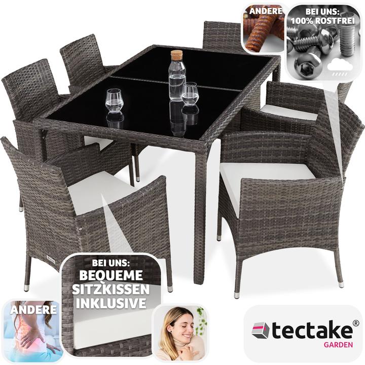 Actual product image tectake Rattan garden furniture set Porto 6+1 with protective cover