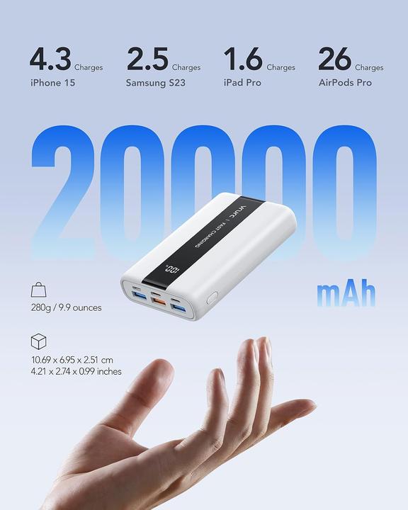 Produktbild Vrurc Kleine Powerbank für schnelles Aufladen (20000 mAh, 22.50 W)