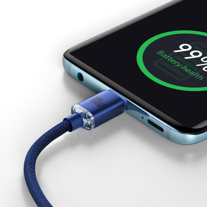 Productafbeelding Baseus Crystal Shine Series Snel Opladen Datakabel Type-C naar Type-C 100W 2m Blauw (2 m, USB 2.0, 100 W)