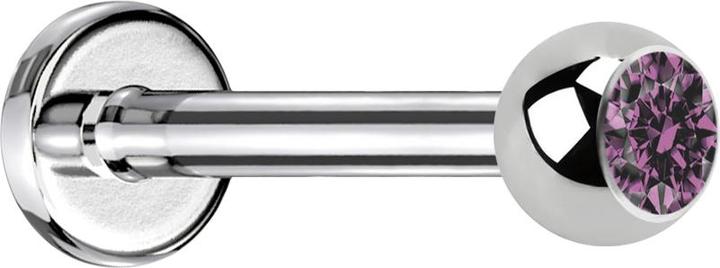 Star Piercing Labret silber mit Kugel Kristall hellviolett (ohne Messing, Chirurgenstahl 316L)