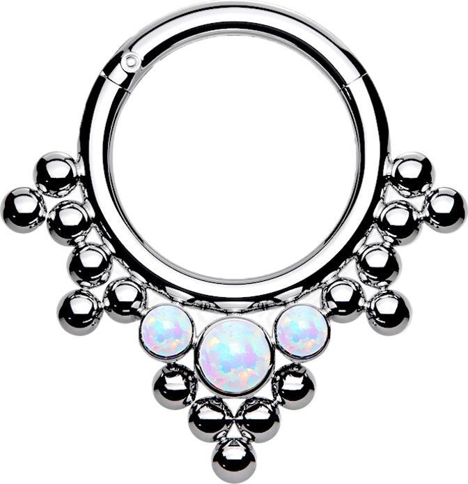 Actual product image Star Piercing Micro segment ring hinged silver balls triangles with opal white (Titanium G23, without brass)